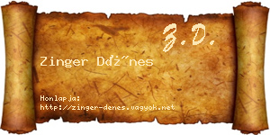 Zinger Dénes névjegykártya